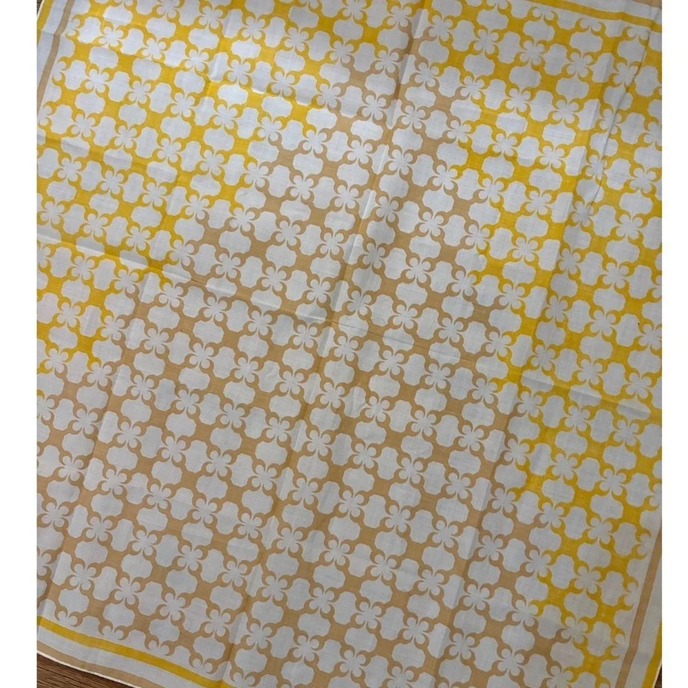 Christian Dior Cotton Scarf Yellow White Geometric Pattern Square Neckerchief